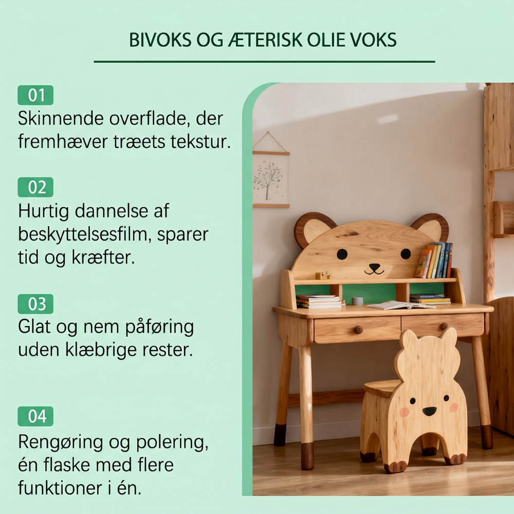 TræGlans™ – Naturlig bivoks-spray til pleje og beskyttelse af træmøbler