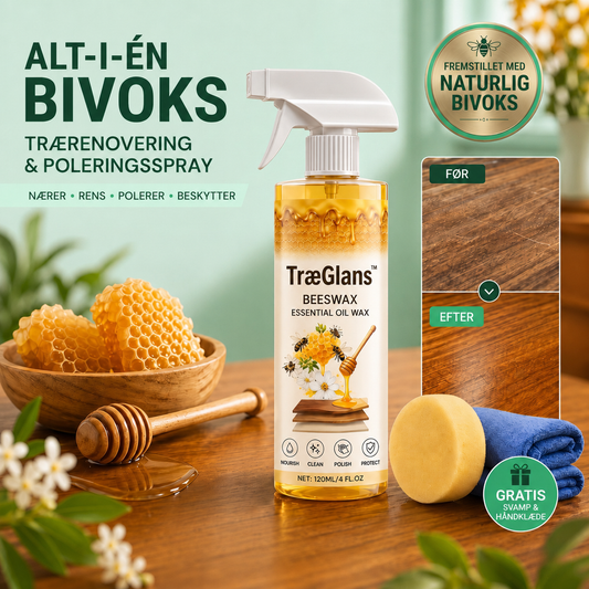 TræGlans™ – Naturlig bivoks-spray til pleje og beskyttelse af træmøbler