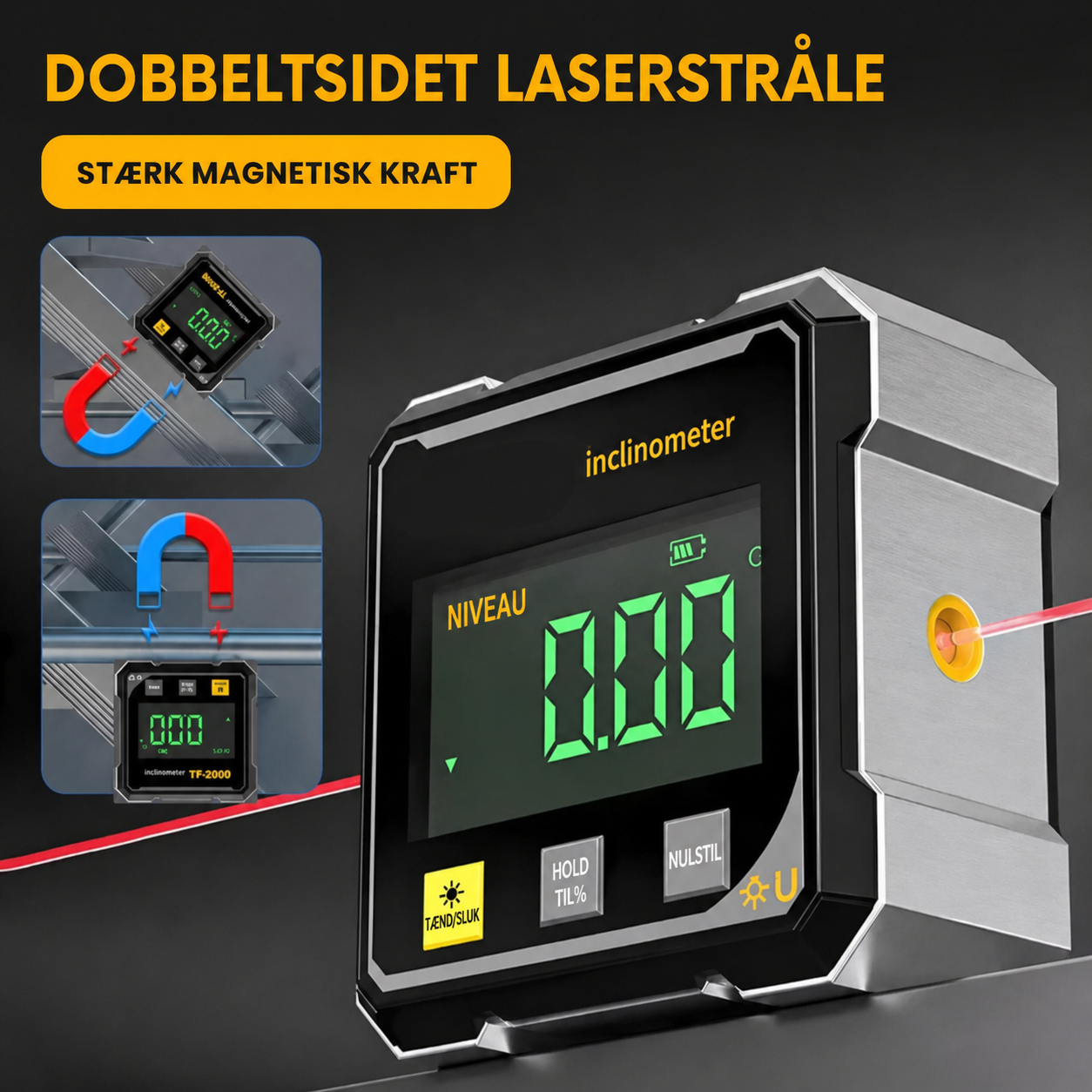 NordAngle™ ProLaser – Digital magnetisk vinkelmåler i aluminium